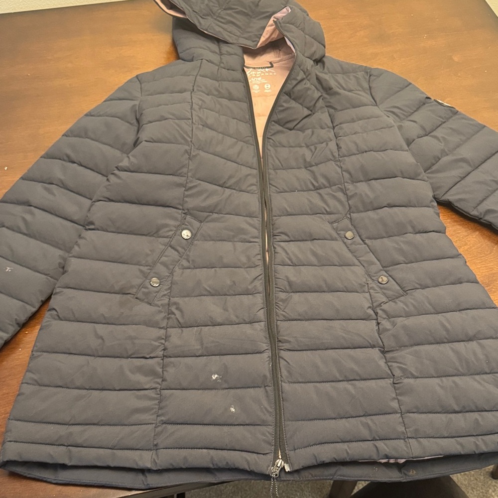 Women's Navy Quilted Hooded Puffer Jacket